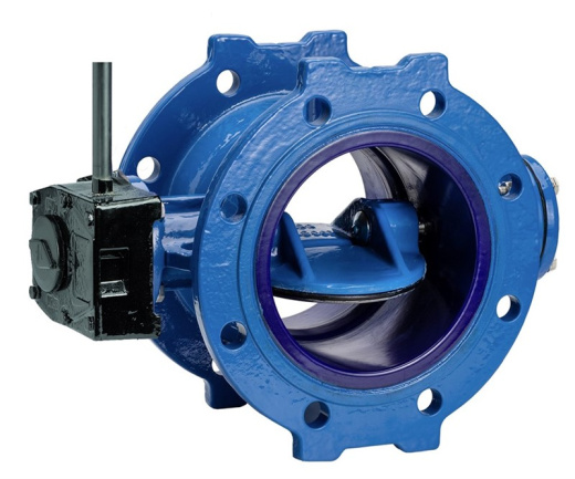 Затвор дисковый AVK с двойным эксцентриком серия 756/106-156 PN16 DN600 с интегрированным седлом, внутреннее эмалевое покрытие, редуктор (IP68)